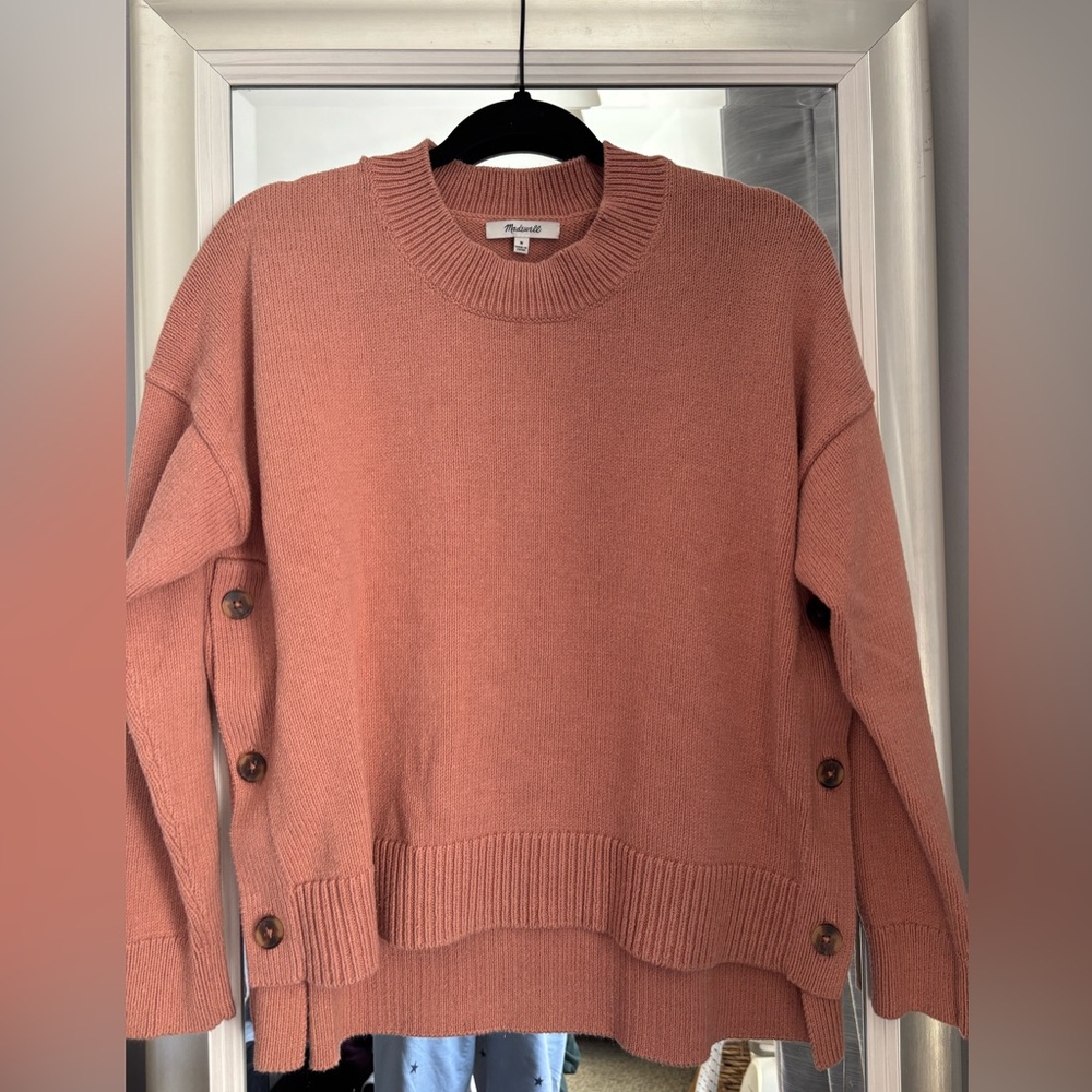 Madewell Mock Neck Sweater Button Sides Boxy Relaxed Fit Rust/Brown Cotton Med